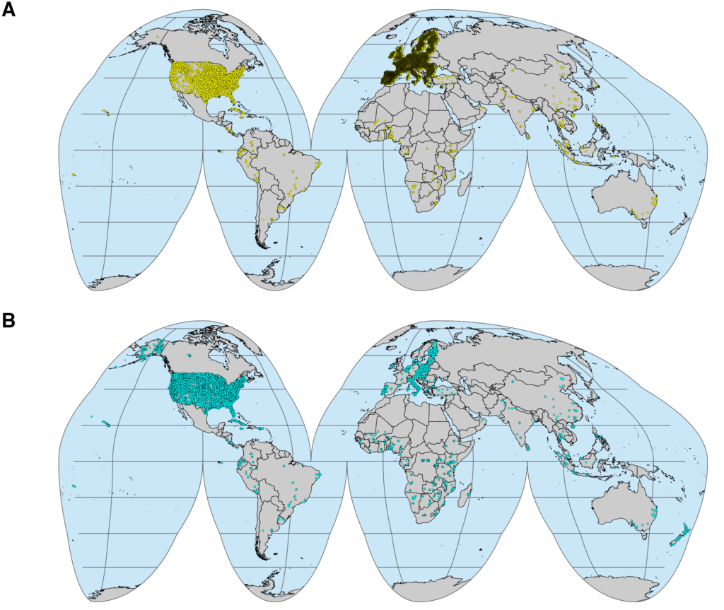 Geographical locations of the Open Soil Spectral Library (OSSL) samples.